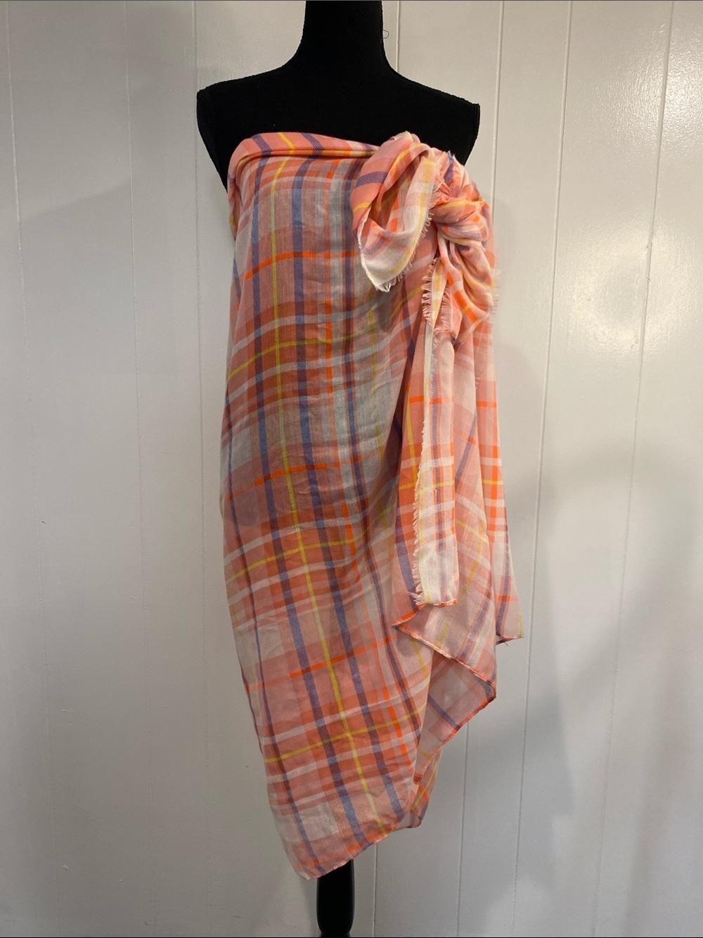 Old Navy Plaid Sarong Cover-Up Coastal Resort Boho Pink Neon Beach Wrap 72x40”
